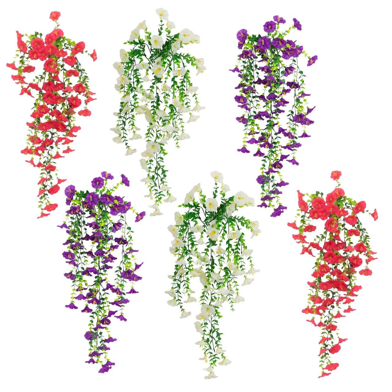 30" UV Resistant Artificial Morning Glory Hanging Plants, 6ct.